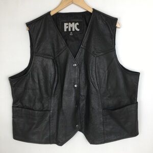 FMC Men’s Genuine Leather Biker Vest Black Motorcycle Riding Sz 4X Moto Western